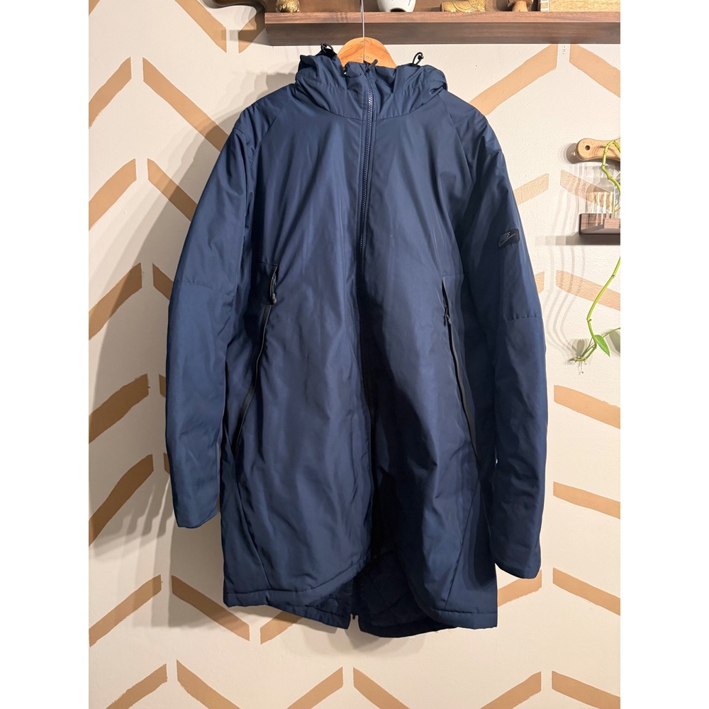 Nike Puffer Coat Women XL Navy Blue Down Filled Longline Hooded Parka